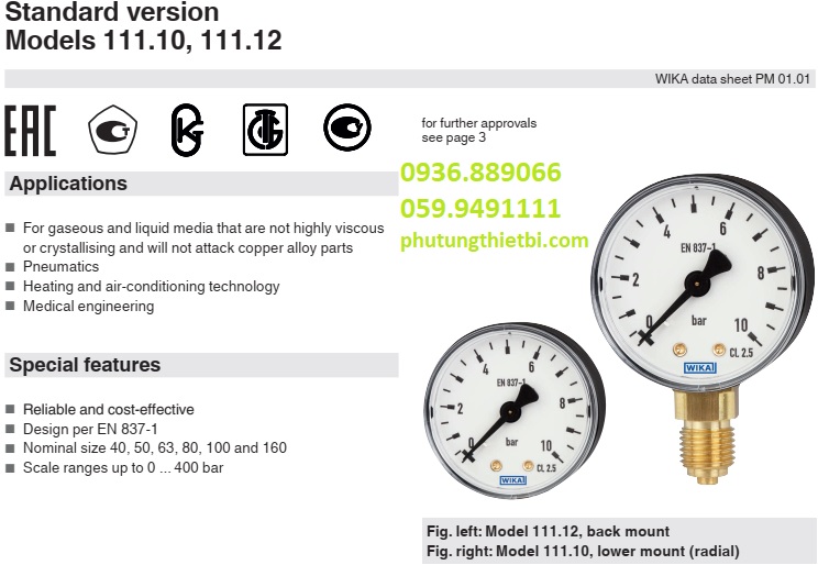 Tìm hiểu Đồng hồ đo áp suất WIKA Model 111.10 và Model 111.12