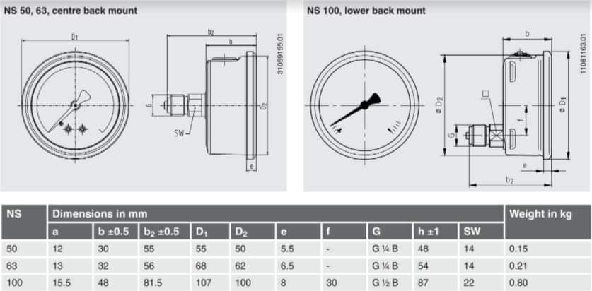 Thông số kỹ thuật của đồng hồ đo áp suất Wika 213.53